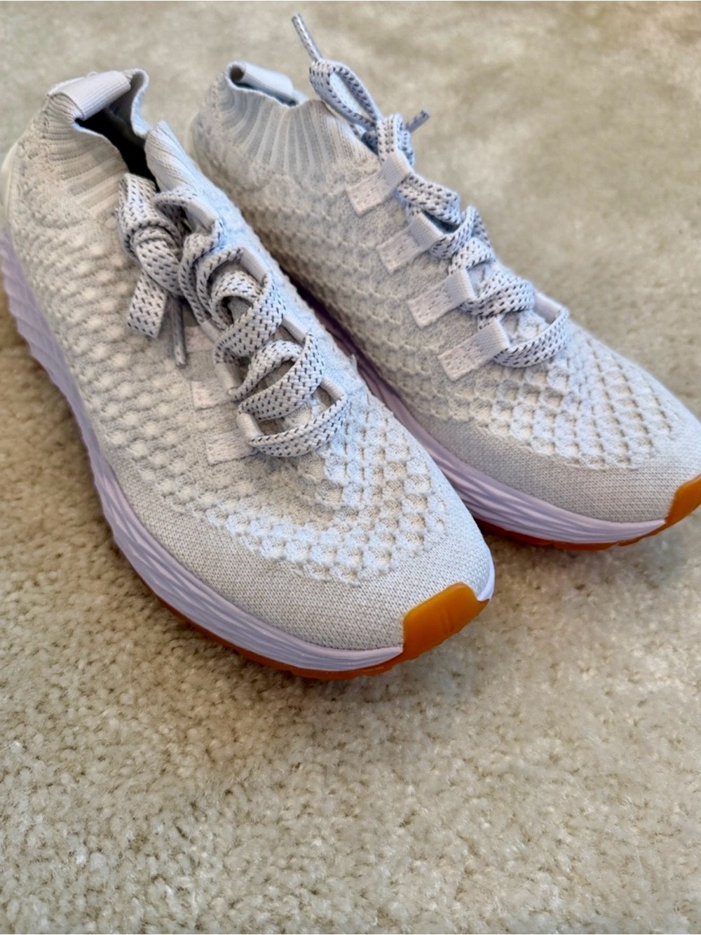 NOBULL White Knit Sneakers with Orange Accents